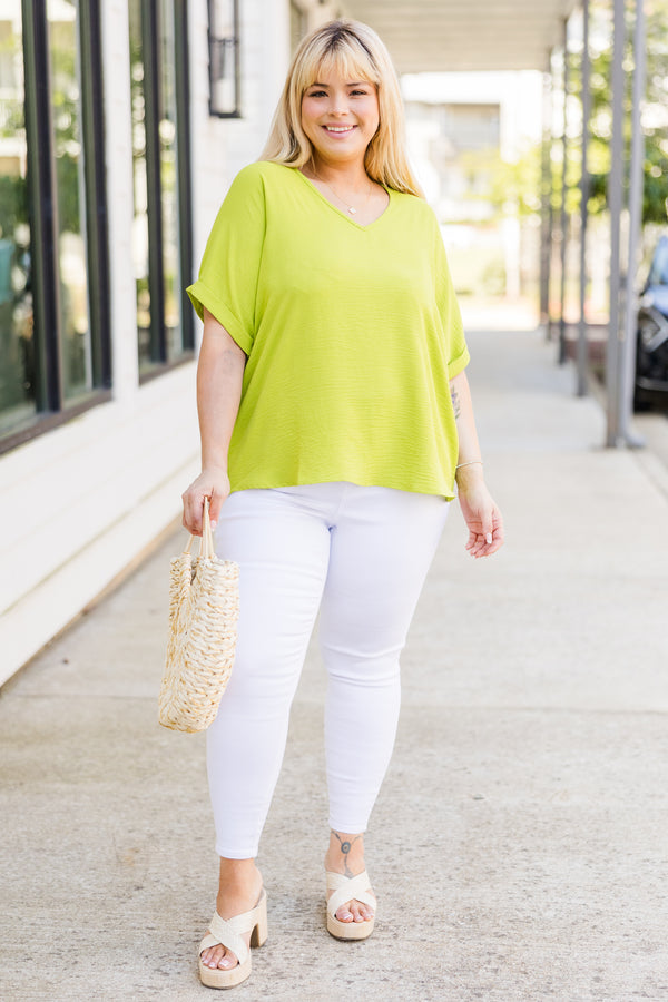 Chic Soul plus size clothing, chartreuse short sleeve top