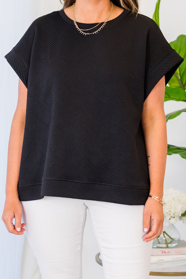 Chic Soul plus size clothing, black ribbed design short sleeve top