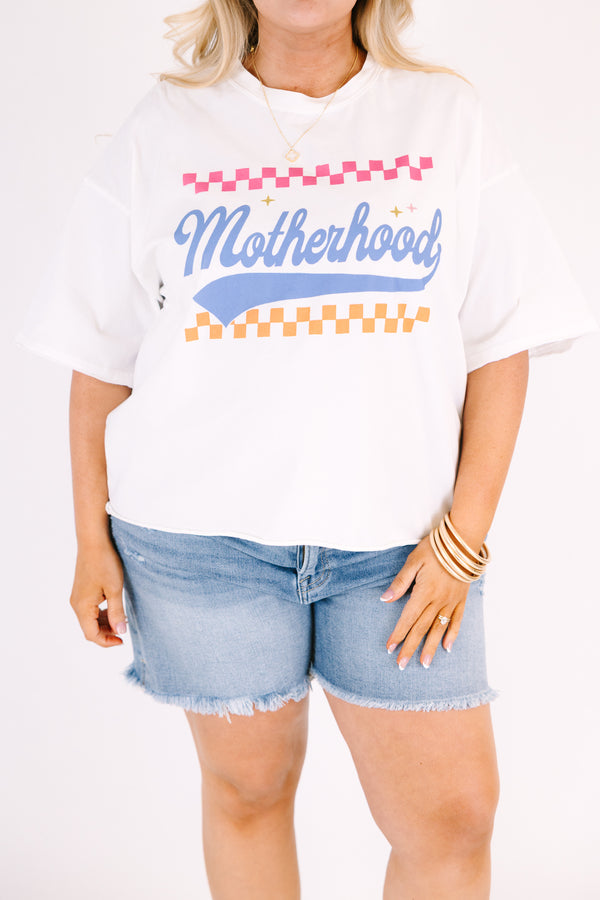 Chic Soul plus size clothing, white cropped graphic tee with the word 