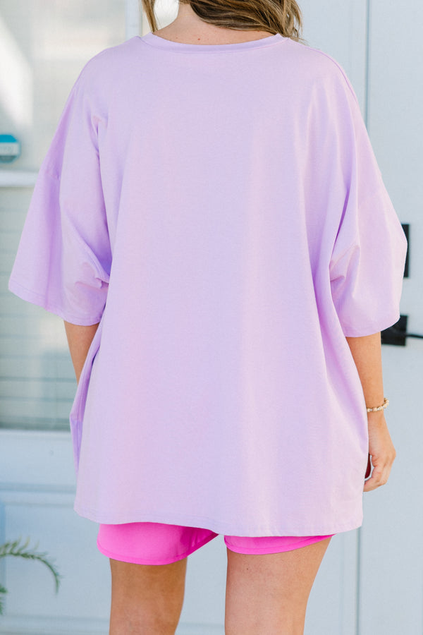 Chic Soul plus size clothing, lilac short sleeve boyfriend tee with round neckline with 