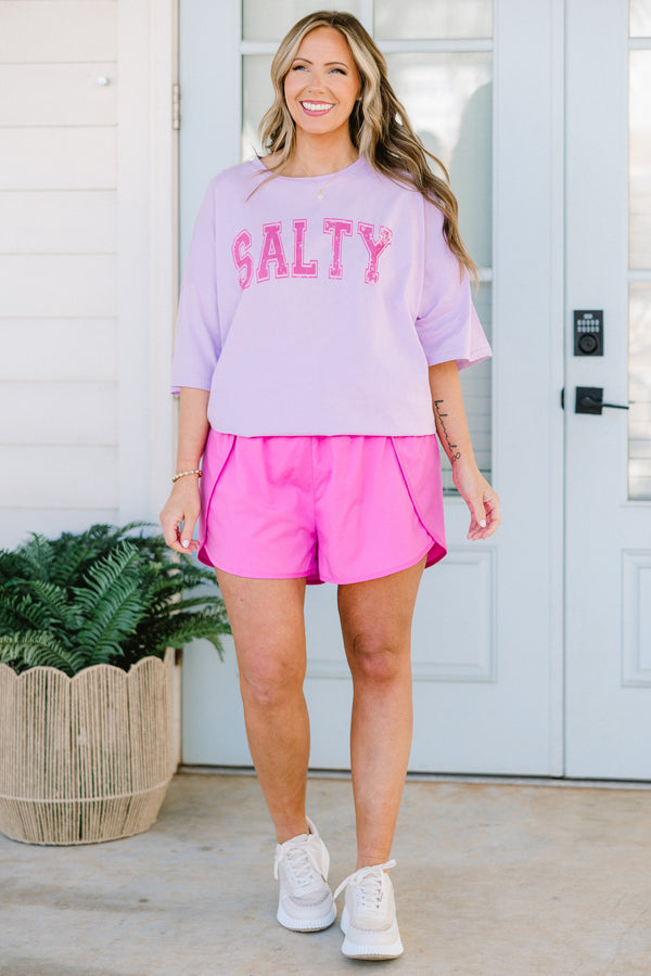 Chic Soul plus size clothing, lilac short sleeve boyfriend tee with round neckline with 