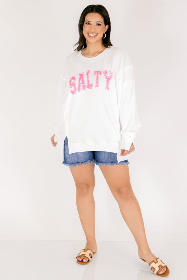 Chic Soul plus size clothing, ivory long sleeve crewneck with 