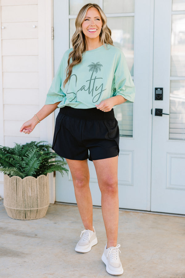 Chic Soul plus size clothing, light green short sleeve boyfriend tee with round neckline with 