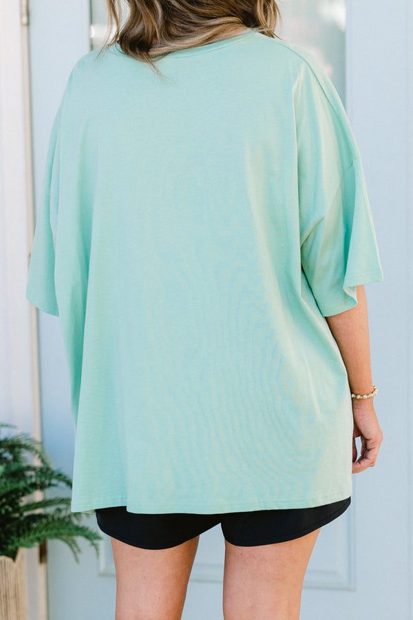 Chic Soul plus size clothing, light green short sleeve boyfriend tee with round neckline with 