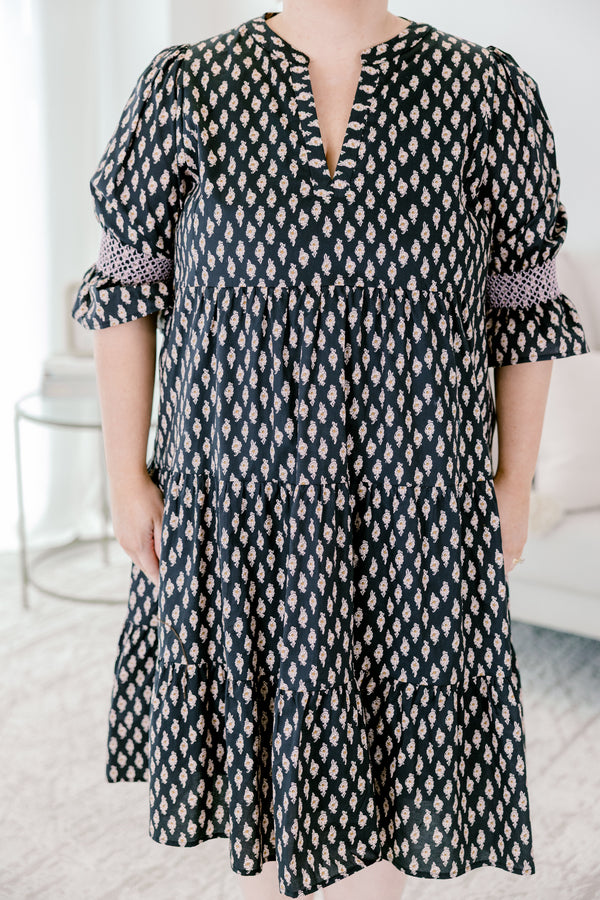 Chic Soul plus size clothing, black dress with block print