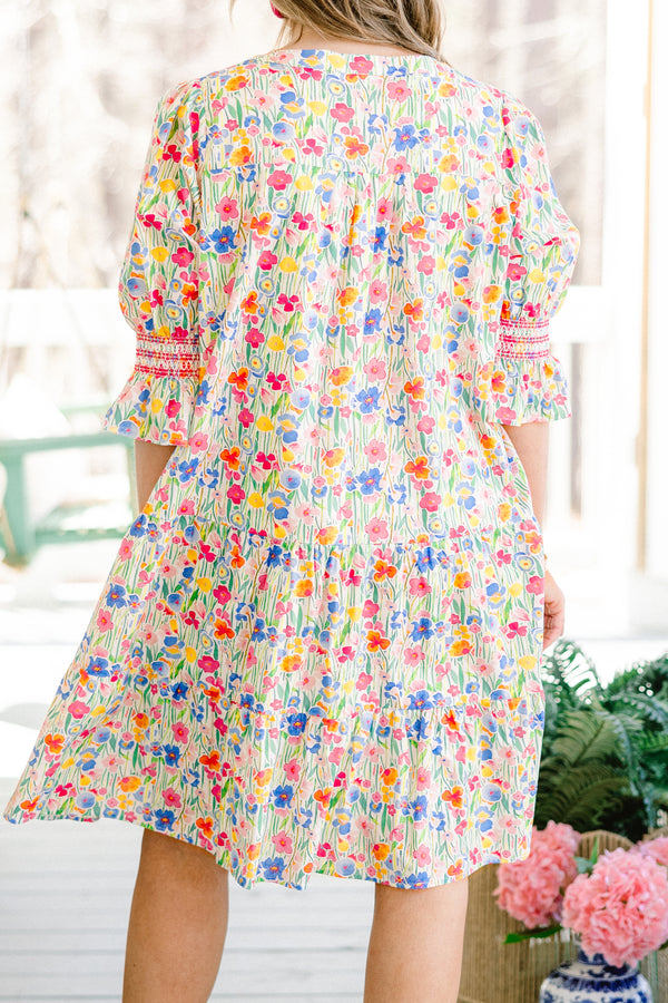 Chic Soul plus size clothing, mid sleeve short dress with mixed color floral pattern