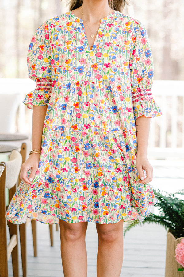 Chic Soul plus size clothing, mid sleeve short dress with mixed color floral pattern
