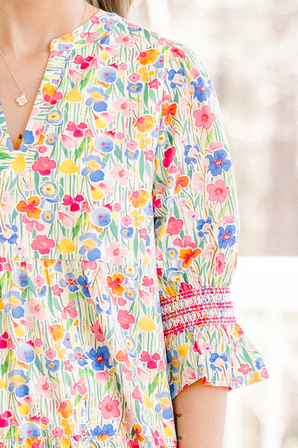 Chic Soul plus size clothing, mid sleeve short dress with mixed color floral pattern