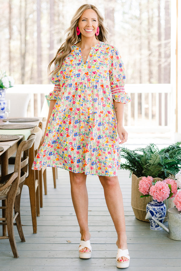 Chic Soul plus size clothing, mid sleeve short dress with mixed color floral pattern
