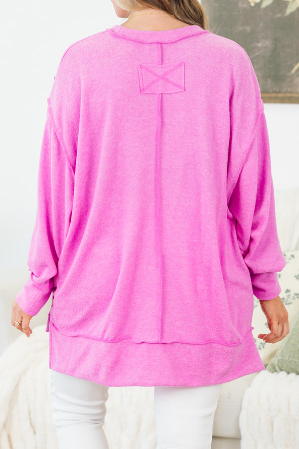 Chic Soul plus size clothing, long-sleeve bright mauve pink sweater with a scoop-neckline