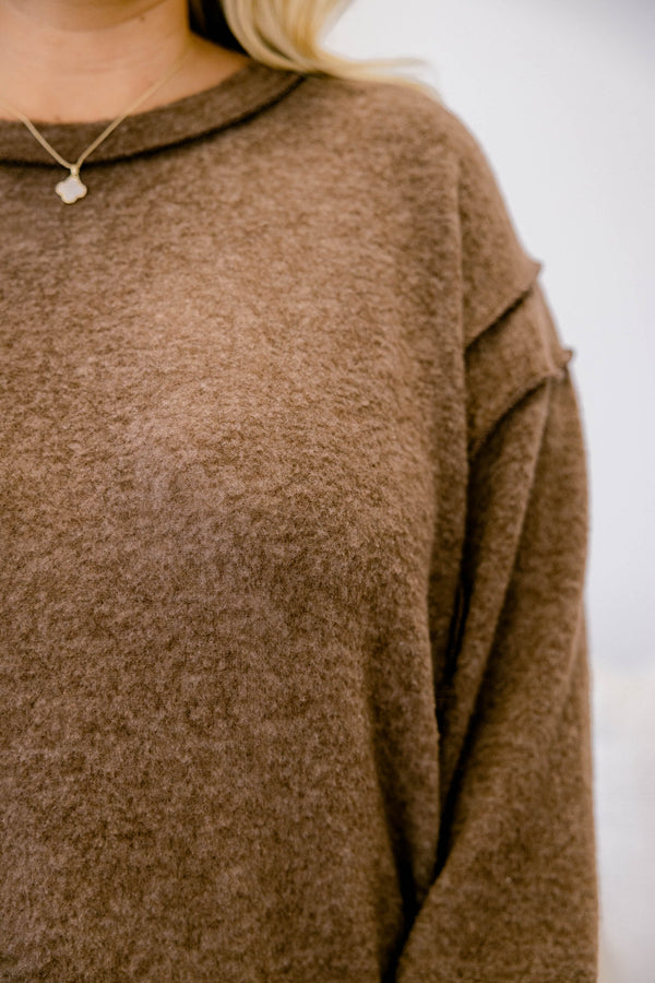 Chic Soul plus size clothing, brow long sleeve casual crewneck sweater