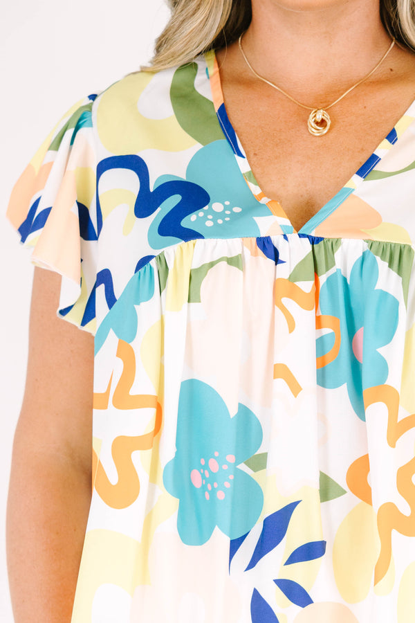 Chic Soul plus size clothing, multicolor floral pattern babydoll style top with flutter sleeves