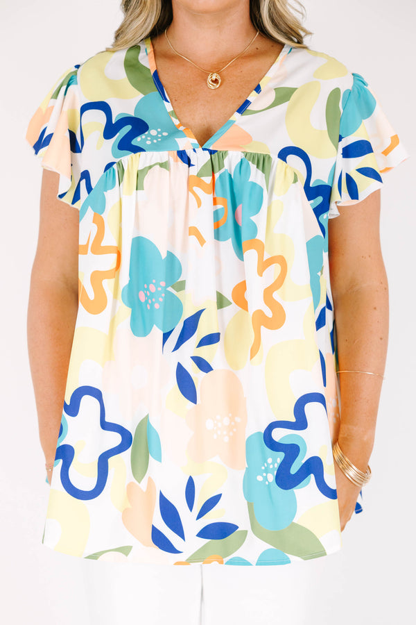Chic Soul plus size clothing, multicolor floral pattern babydoll style top with flutter sleeves