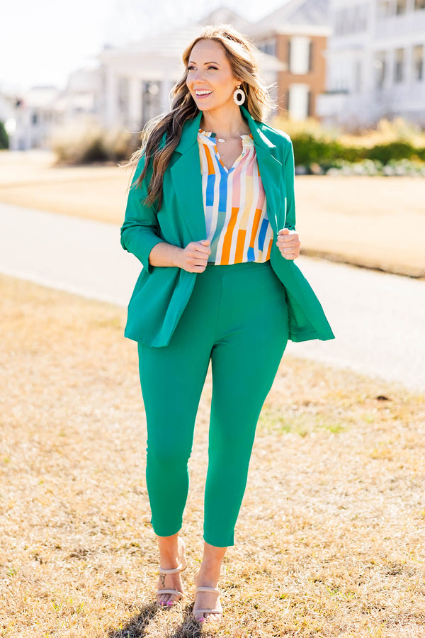 Chic Soul plus size clothing, kelly green blazer with collar and three-quarter sleeves