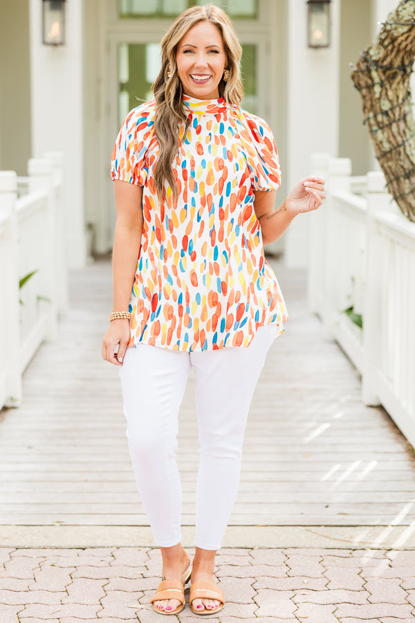 Chic Soul Plus size clothing, red abstract bubble sleeve top 