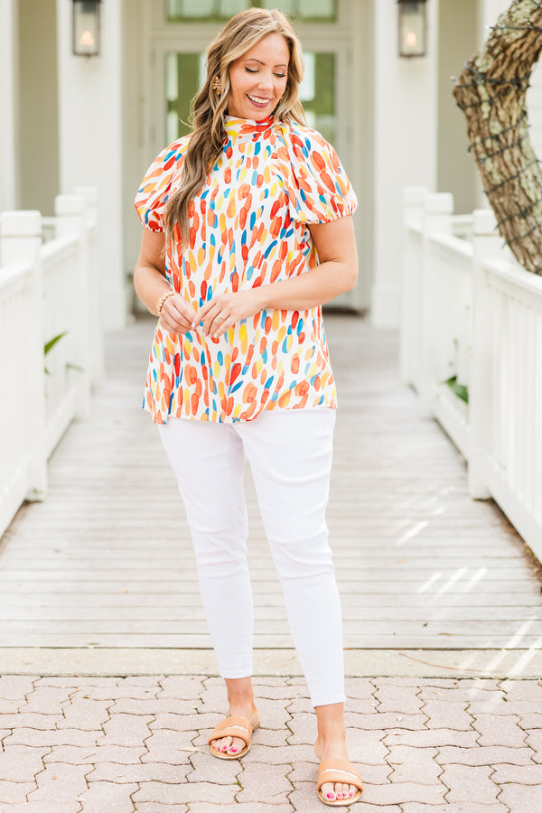 Chic Soul Plus size clothing, red abstract bubble sleeve top 