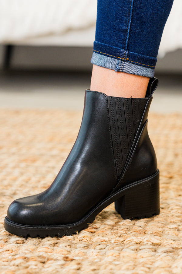 Chic Soul plus size clothing, black leather chunky chelsea block heel booties