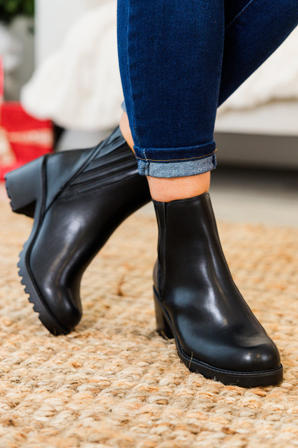 Chic Soul plus size clothing, black leather chunky chelsea block heel booties