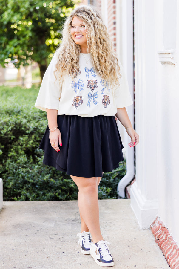 Chic Soul plus size clothing, black layered flowy skort with waistband 