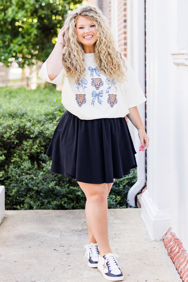 Chic Soul plus size clothing, black layered flowy skort with waistband 