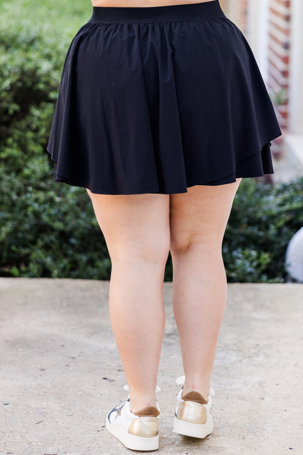 Chic Soul plus size clothing, black layered flowy skort with waistband 