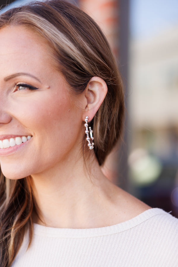 Chic Soul plus size clothing, silver hoop earrings with beaded detailing