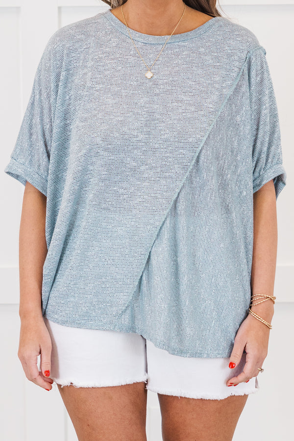 Chic soul Plus size clothing, light blue short sleeve top 