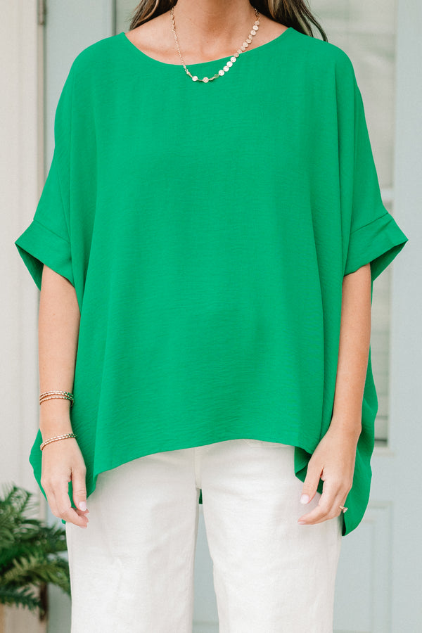 Chic Soul plus size clothing, short-sleeve emerald green top with a high-low hemline and a scoop-neckline 