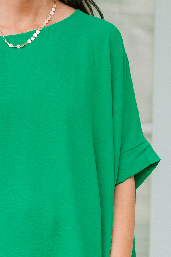 Chic Soul plus size clothing, short-sleeve emerald green top with a high-low hemline and a scoop-neckline 