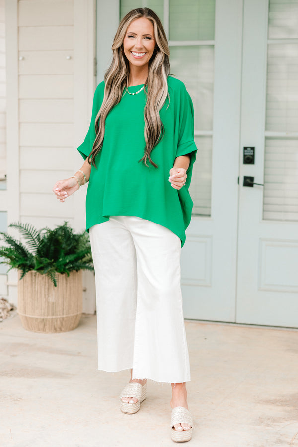 Chic Soul plus size clothing, short-sleeve emerald green top with a high-low hemline and a scoop-neckline 