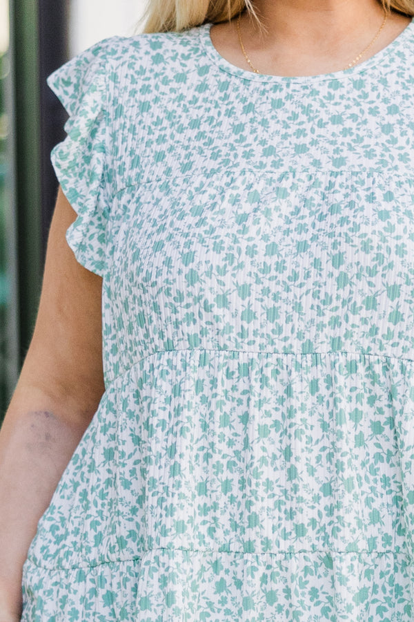 Chic Soul plus size clothing, short sleeve sage green and white floral top