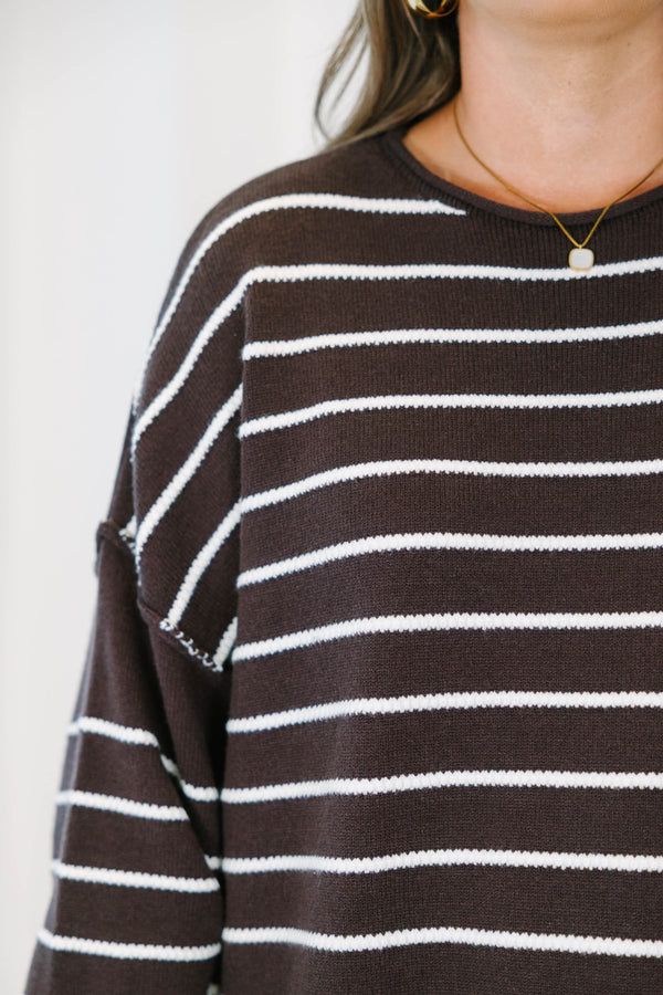 Plus size clothing, chocolate and white striped oversized sweater