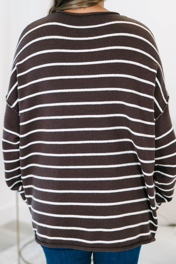 Plus size clothing, chocolate and white striped oversized sweater