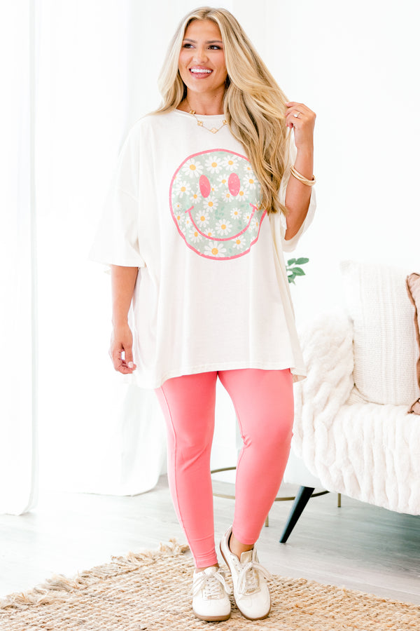 Chic Soul plus size clothing, pink ankle length leggings with a thick waistband 