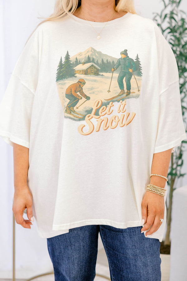 Chic Soul plus size clothing, ivory white short sleeve boyfriend tee with 