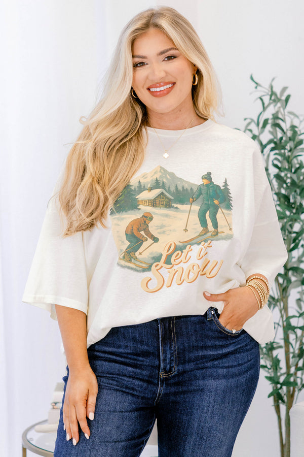 Chic Soul plus size clothing, ivory white short sleeve boyfriend tee with 