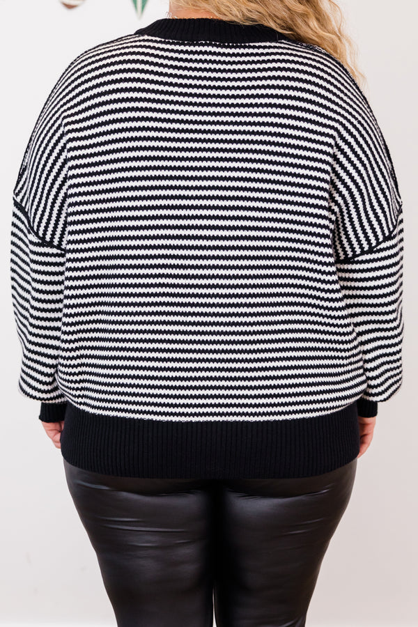 Chic Soul plus size clothing, long sleeve black and ivory stripe cardigan with brown wooden buttons 