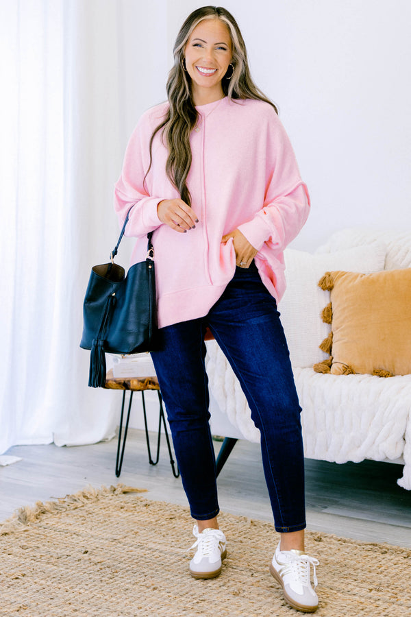 Chic Soul Plus size clothing, pink long sleeve sweater 
