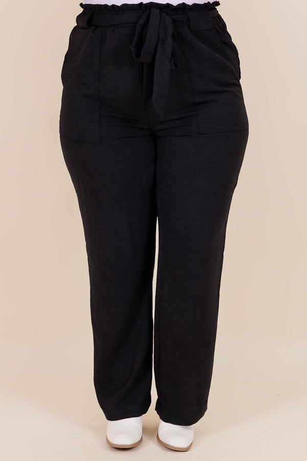 Chic Soul plus size clothing, black fitted pants with a waist tie