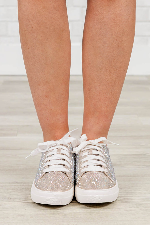 Chic Soul plus size clothing, champagne glitter sneakers with white laces