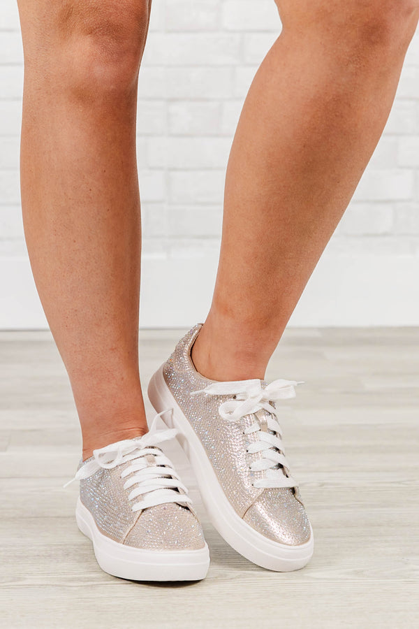 Chic Soul plus size clothing, champagne glitter sneakers with white laces