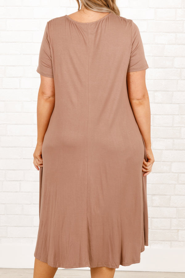 Chic Soul plus size clothing, mocha short sleeves midi dress with pockets