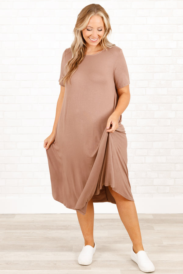 Chic Soul plus size clothing, mocha short sleeves midi dress with pockets