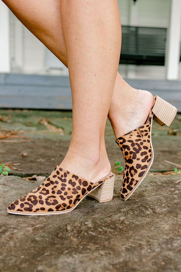 Chic Soul plus size clothing cheetah print mules with a neutral heel on the end 