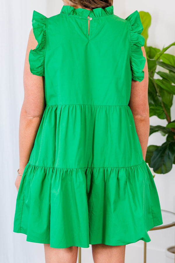 Chic Soul plus size clothing, kelly green tiered short dress with flutter sleeves