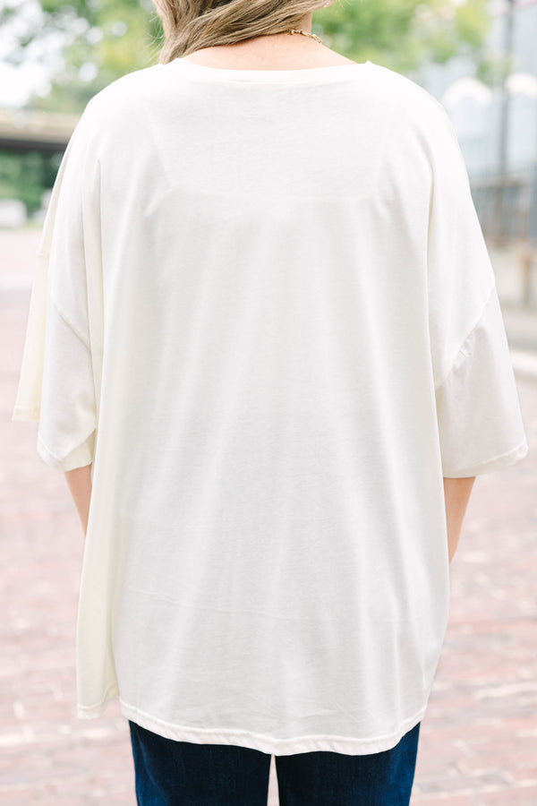 Ivory oversized boyfriend tee with a spooky bat graphic 