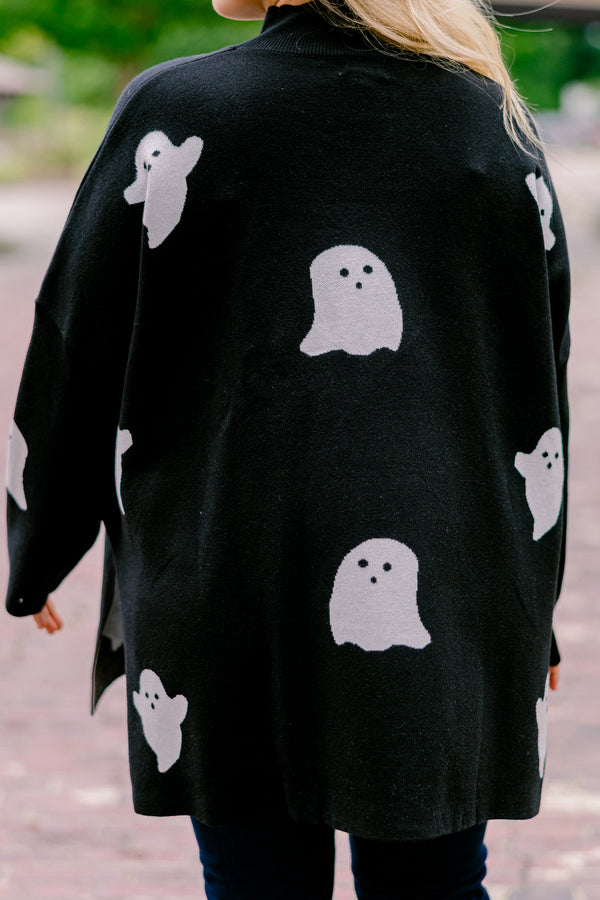 Chic Soul plus size clothing, black smock neck long sleeve top with white ghost print