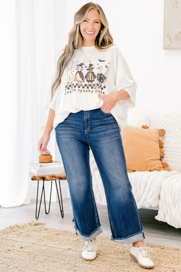 Chic Soul plus size clothing, light tan long sleeve sweater with stitching detail on the sleeve and white thin stripe on sleeves and hem