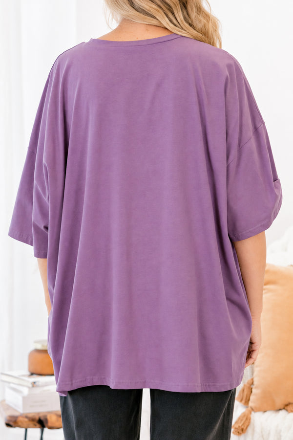 Chic Soul plus size clothing, purple half sleeve oversized boyfriend tee with 