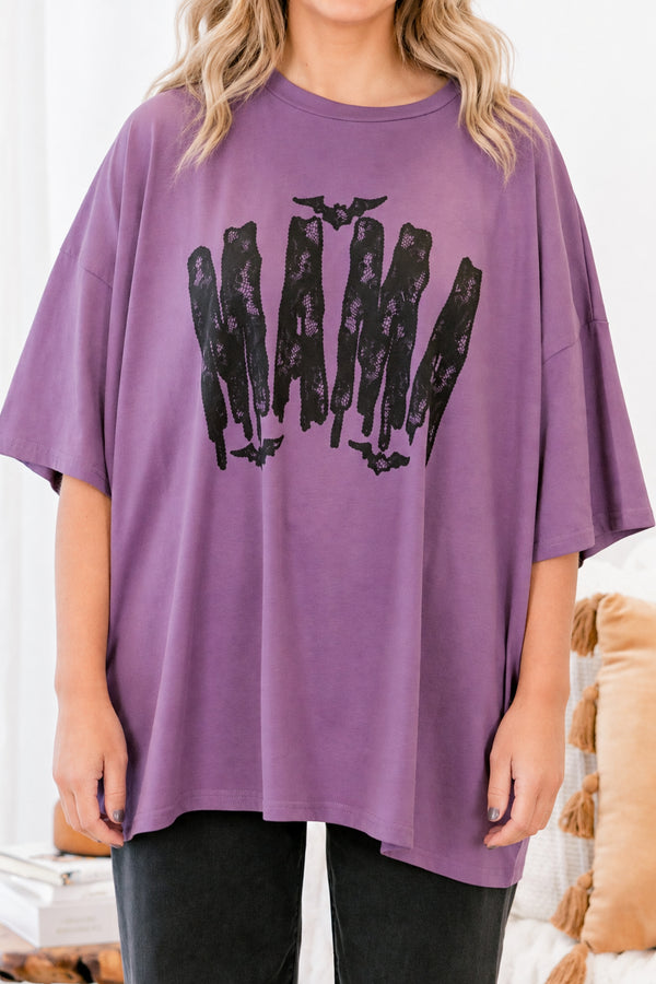 Chic Soul plus size clothing, purple half sleeve oversized boyfriend tee with 